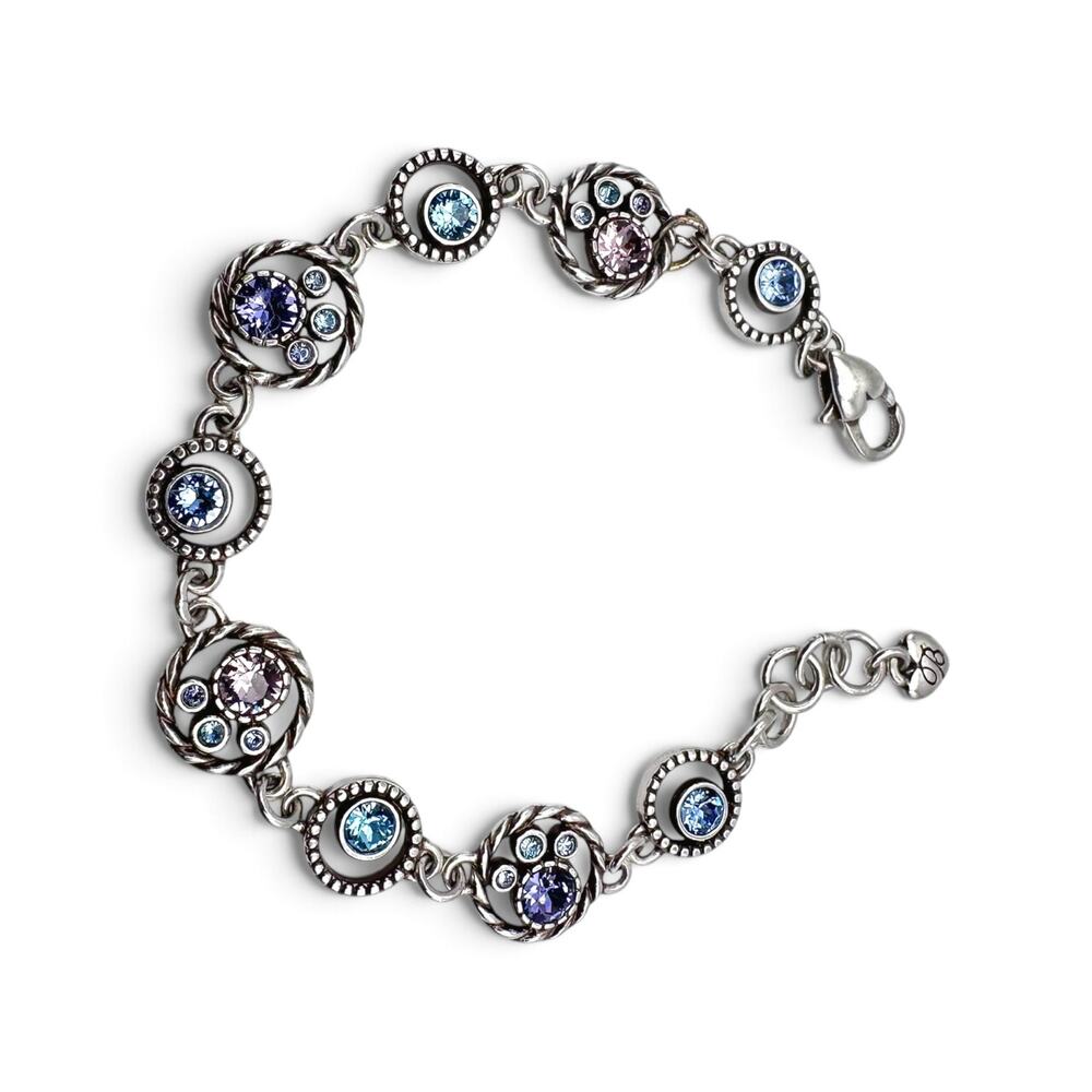 Brighton Halo Multicolor Crystal Silver Plated Bracelet JB9053 Adjustable FLAW